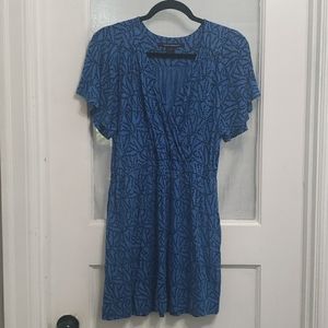 French Connection Blue & Black Jersey Knit Faux Wrap Dress